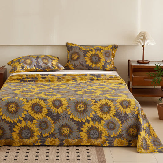 Copriletto reversibile in jacquard tinto in filo a doppio strato in cotone girasole