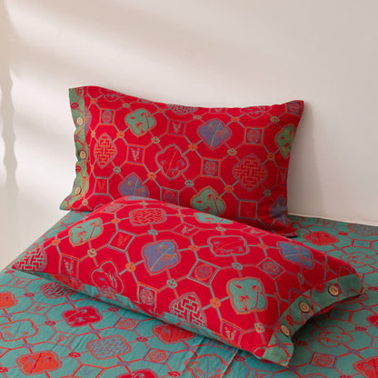Copriletto reversibile in jacquard tinto in filo a doppio strato di cotone vintage