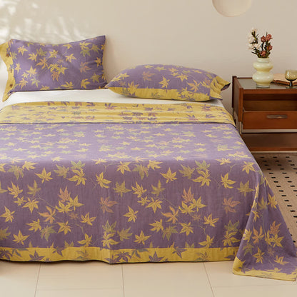 Copriletto reversibile in jacquard tinto in filo a doppio strato di cotone a foglia d'acero