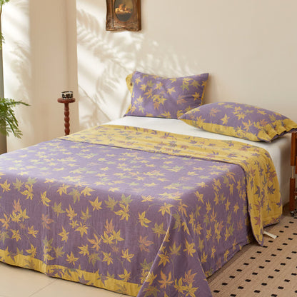 Copriletto reversibile in jacquard tinto in filo a doppio strato di cotone a foglia d'acero