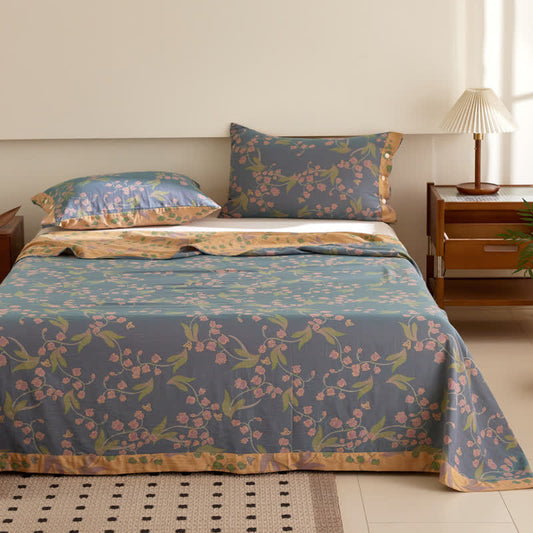 Copriletto reversibile in cotone Campanula a doppio strato tinto in filo jacquard