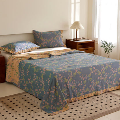 Copriletto reversibile in cotone Campanula a doppio strato tinto in filo jacquard