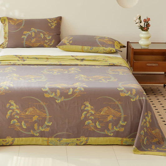 Copriletto reversibile in cotone jacquard tinto in filo a doppio strato