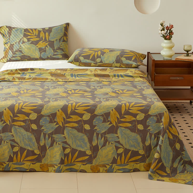 Copriletto reversibile in cotone a doppio strato tinto in filo jacquard