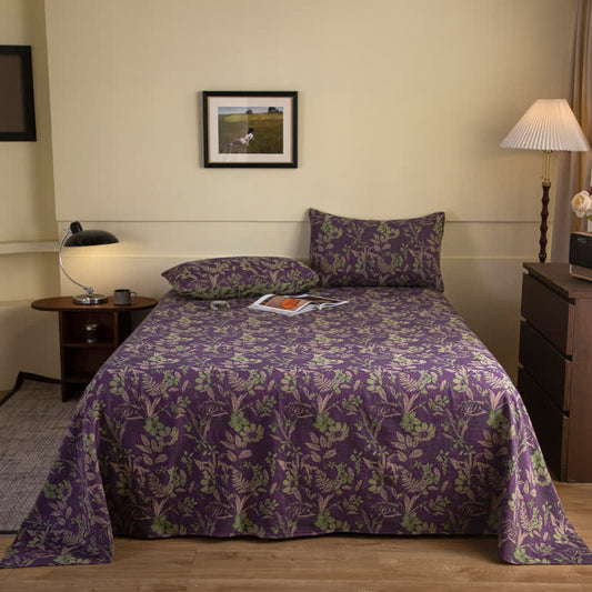 Copriletto in cotone doppio filato jacquard vintage con fiori e foglie