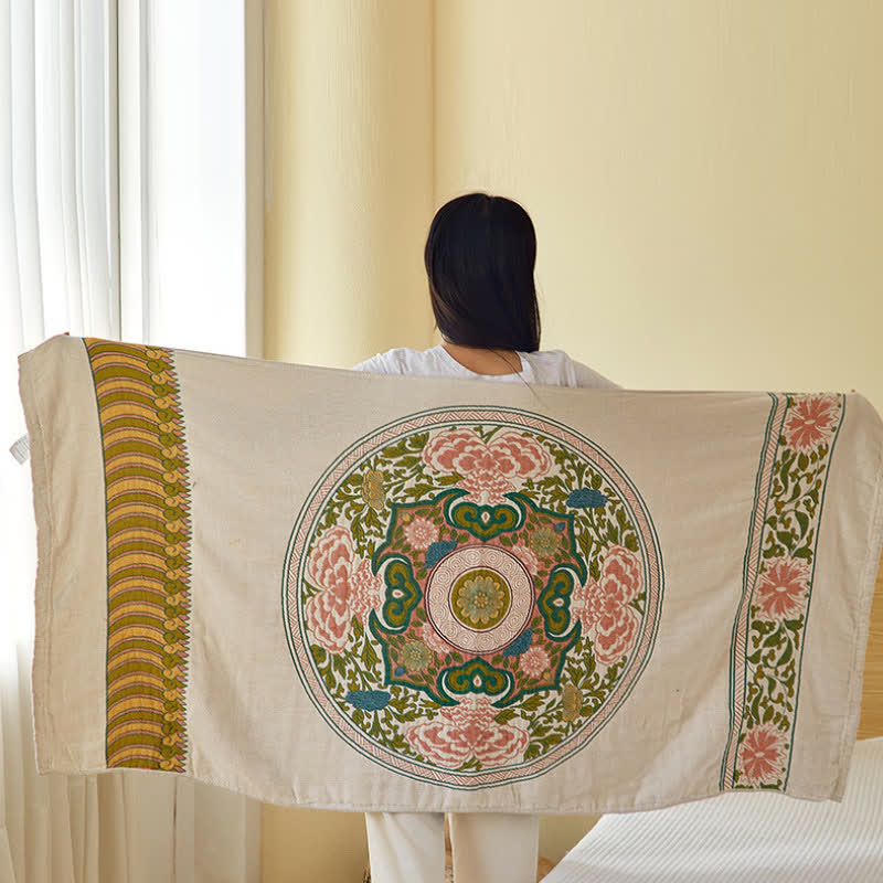 Elegante asciugamano da bagno assorbente in garza di puro cotone floreale