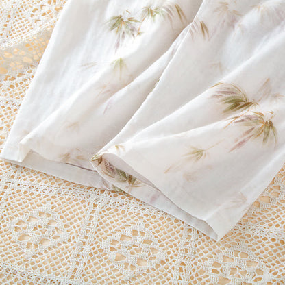 Completo da casa in garza di cotone con stampa di bambù vintage e bottoni in perline