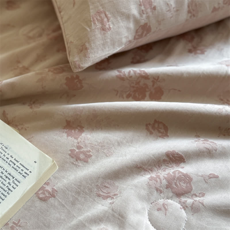 Elegante trapunta estiva in jacquard tinto in filo di cotone rosa