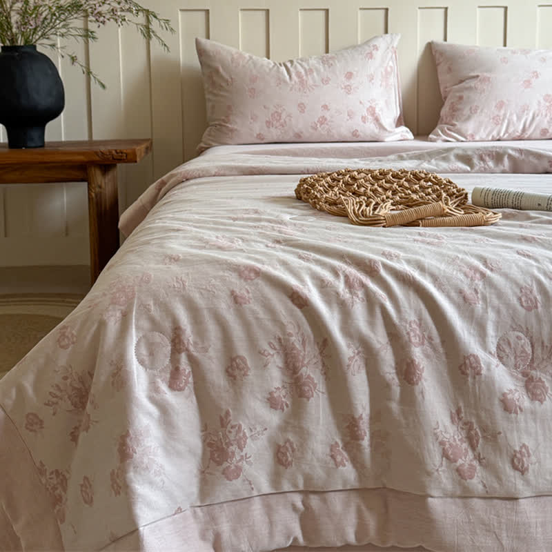 Elegante trapunta estiva in jacquard tinto in filo di cotone rosa