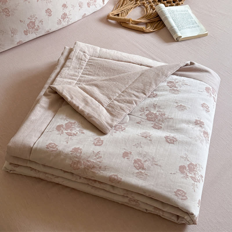 Elegante trapunta estiva in jacquard tinto in filo di cotone rosa