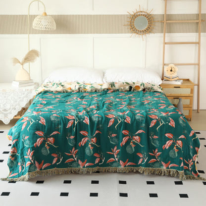 Trapunta reversibile con nappe in garza di cotone con stampa limone