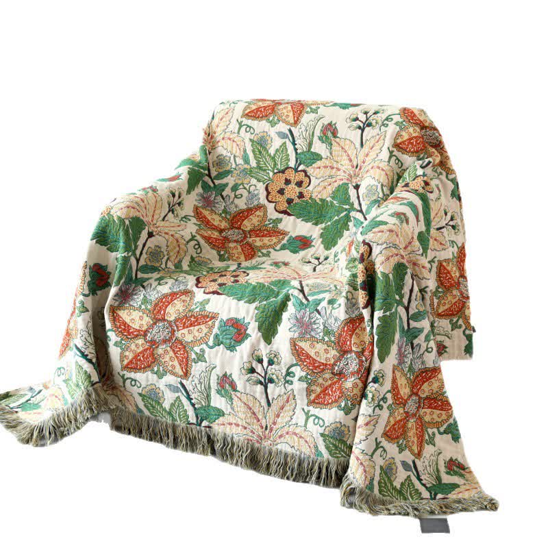 Coperta reversibile con nappe in garza di cotone a forma di foglia floreale