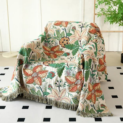 Coperta reversibile con nappe in garza di cotone a forma di foglia floreale
