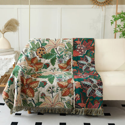 Coperta reversibile con nappe in garza di cotone a forma di foglia floreale