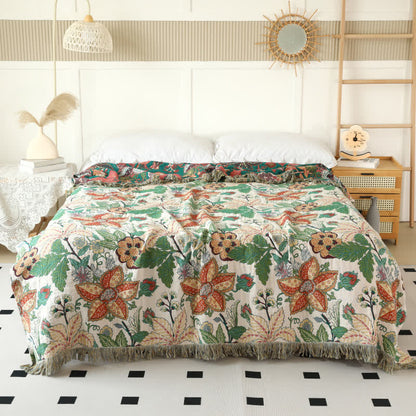 Coperta reversibile con nappe in garza di cotone a forma di foglia floreale