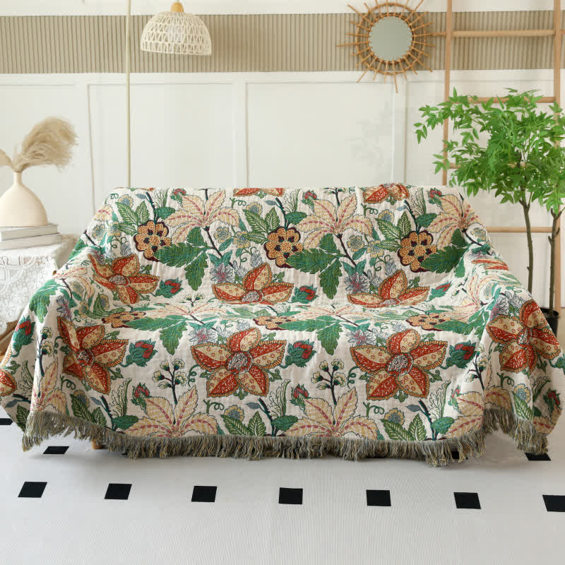 Coperta reversibile con nappe in garza di cotone a forma di foglia floreale
