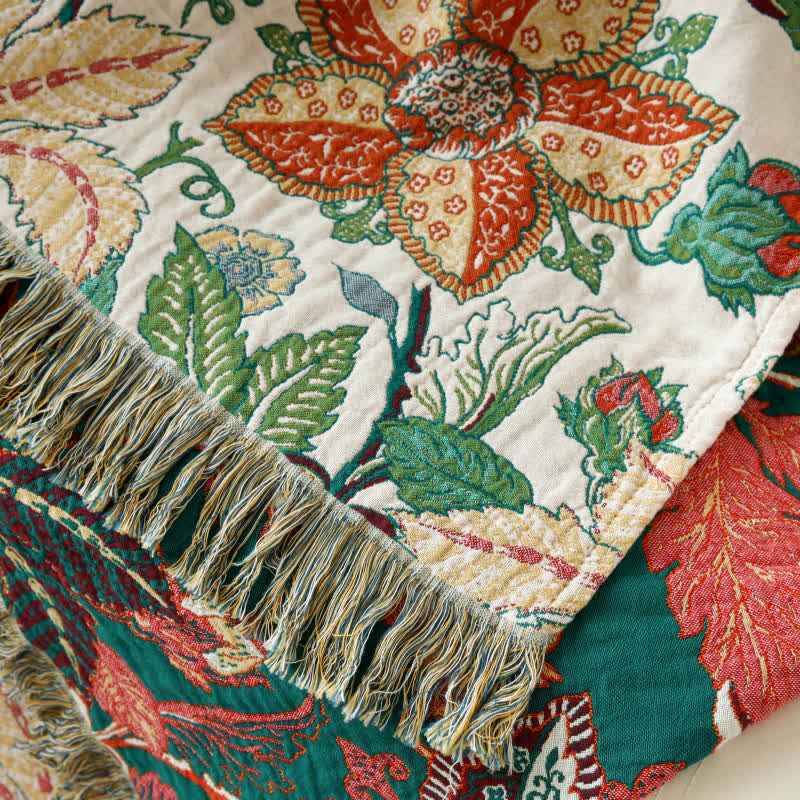 Coperta reversibile con nappe in garza di cotone a forma di foglia floreale