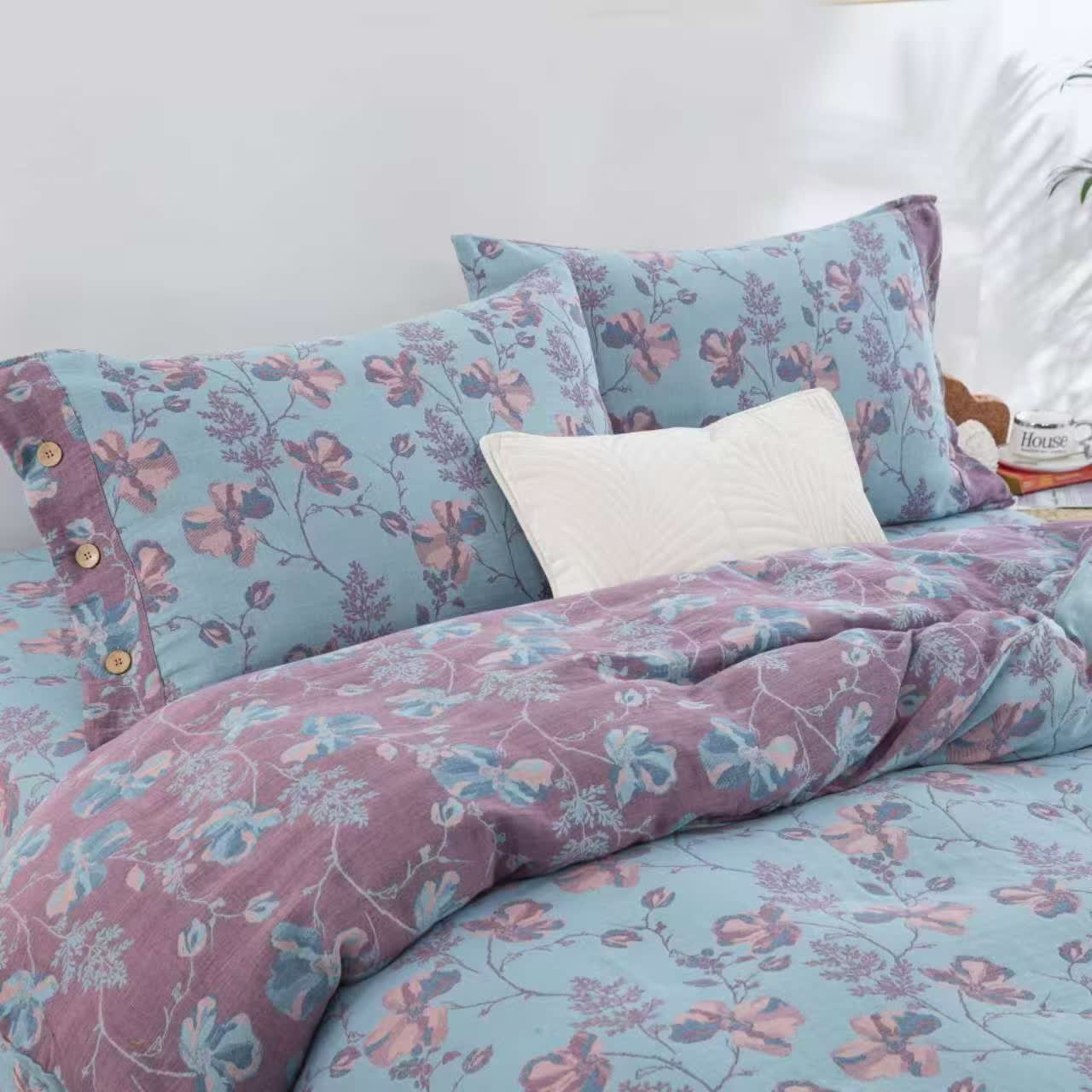 Set di biancheria da letto in garza di cotone Blooming Flowers (4 pezzi)