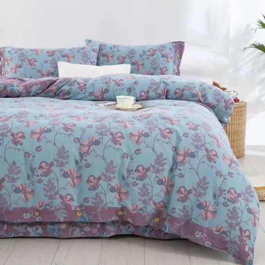 Set di biancheria da letto in garza di cotone Blooming Flowers (4 pezzi)