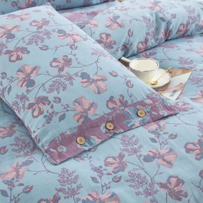 Set di biancheria da letto in garza di cotone Blooming Flowers (4 pezzi)