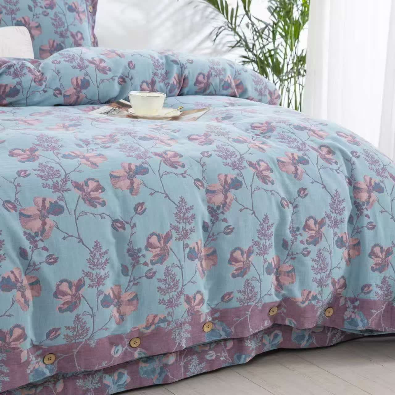 Set di biancheria da letto in garza di cotone Blooming Flowers (4 pezzi)
