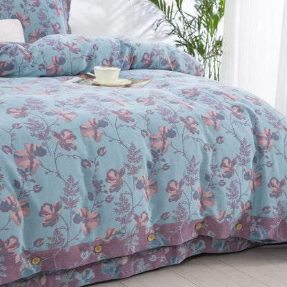 Set di biancheria da letto in garza di cotone Blooming Flowers (4 pezzi)