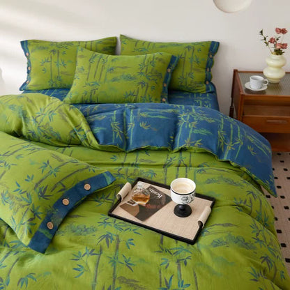 Set di biancheria da letto reversibile in garza di cotone con pianta di bambù (4 pezzi)