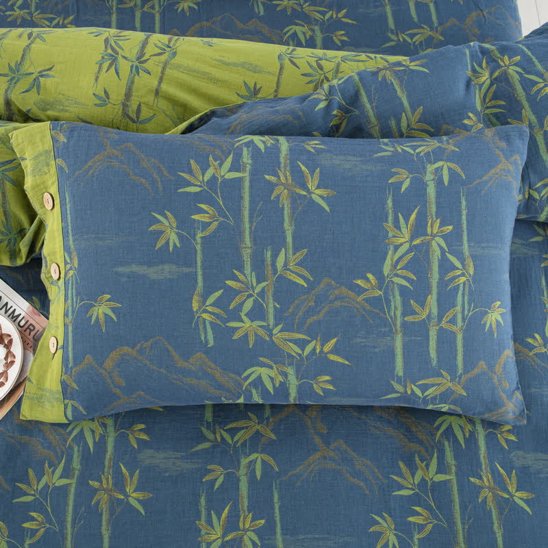 Set di biancheria da letto reversibile in garza di cotone con pianta di bambù (4 pezzi) - image 4