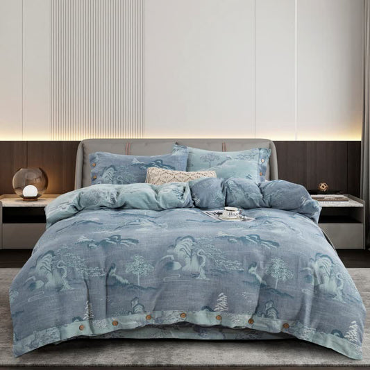Set di biancheria da letto in garza di cotone con bottoni (4 pezzi)