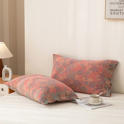 Set di biancheria da letto reversibile in cotone con bottoni floreali jacquard (4 pezzi)
