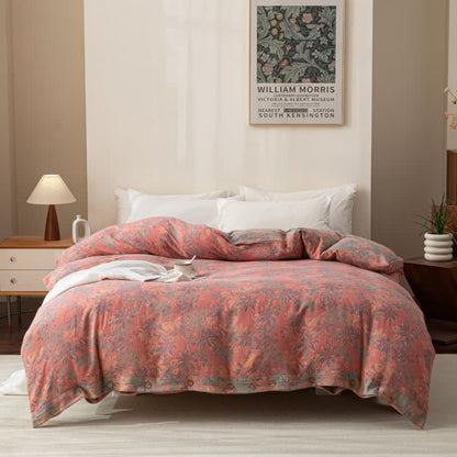 Set di biancheria da letto reversibile in cotone con bottoni floreali jacquard (4 pezzi)