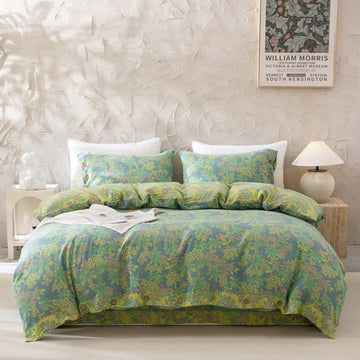 Set di biancheria da letto reversibile in cotone con bottoni floreali jacquard (4 pezzi)