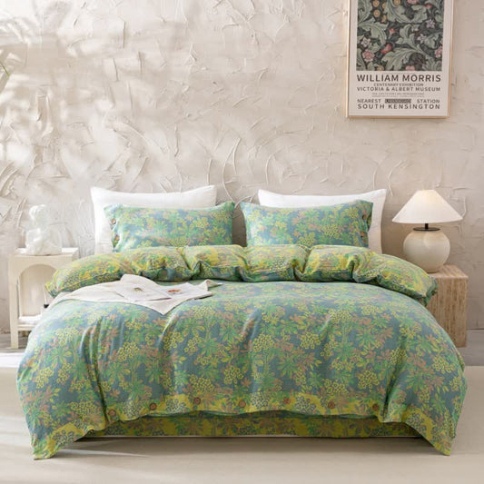 Set di biancheria da letto reversibile in cotone con bottoni floreali jacquard (4 pezzi)