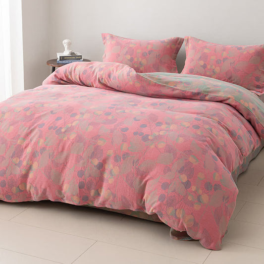 Set di biancheria da letto reversibile in garza di cotone stile pastorale (4 pezzi)