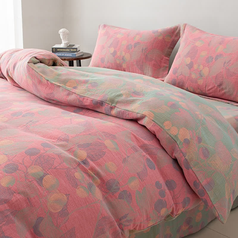 Set di biancheria da letto reversibile in garza di cotone stile pastorale (4 pezzi)