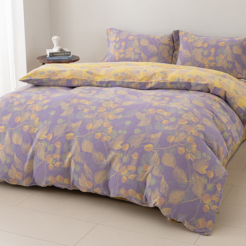 Set di biancheria da letto reversibile in garza di cotone stile pastorale (4 pezzi)