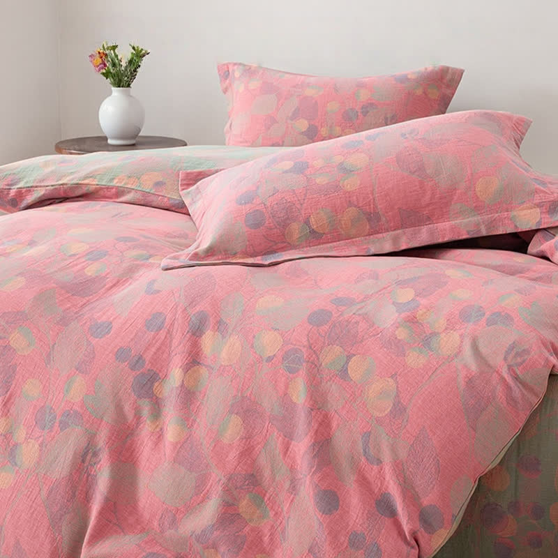 Set di biancheria da letto reversibile in garza di cotone stile pastorale (4 pezzi)