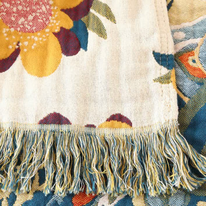 Coperta reversibile in garza di cotone con motivo floreale in stile etnico