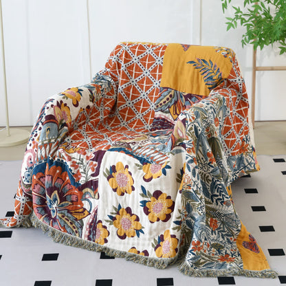 Coperta reversibile in garza di cotone con motivo floreale in stile etnico