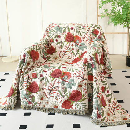Coperta reversibile in garza di cotone con stampa pino