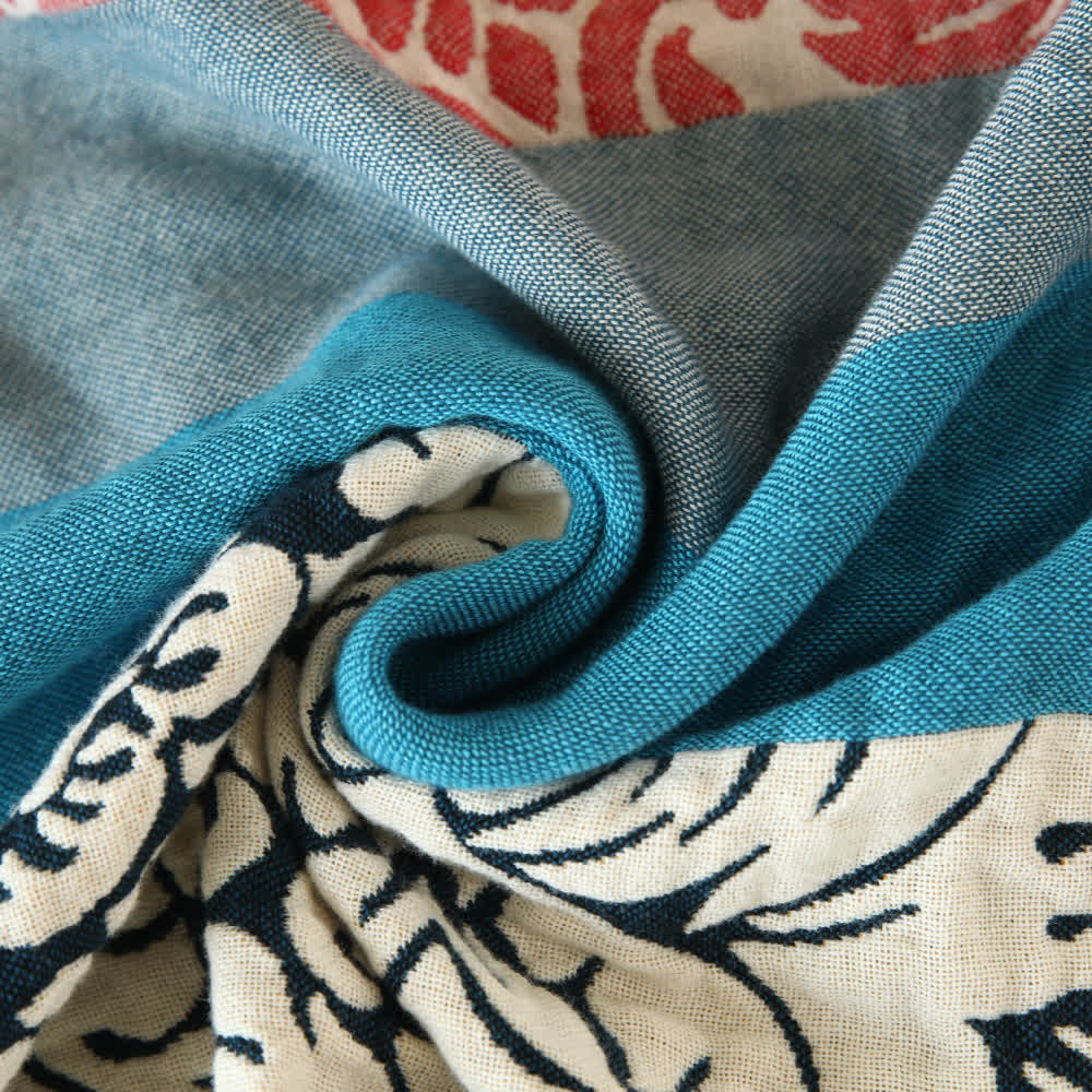 Coperta reversibile in garza di cotone a righe colorate etniche