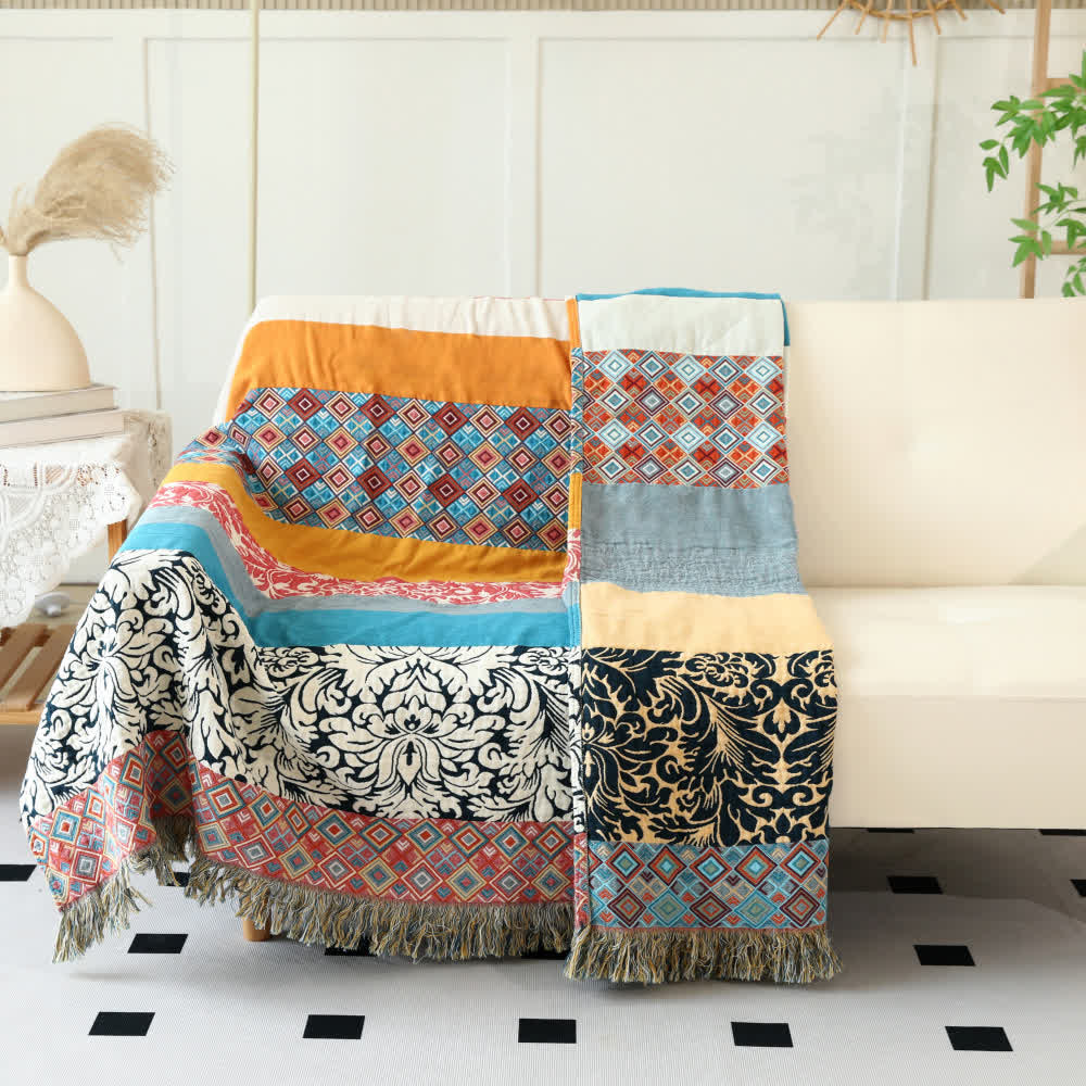 Coperta reversibile in garza di cotone a righe colorate etniche