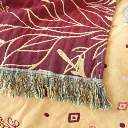 Coperta reversibile in garza di cotone rosso etnico