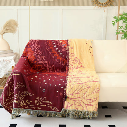 Coperta reversibile in garza di cotone rosso etnico