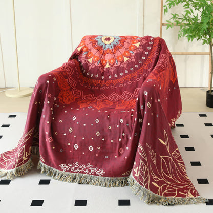 Coperta reversibile in garza di cotone rosso etnico
