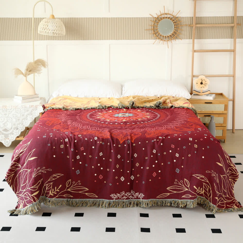 Coperta reversibile in garza di cotone rosso etnico