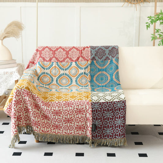Coperta reversibile in garza di cotone a righe floreali