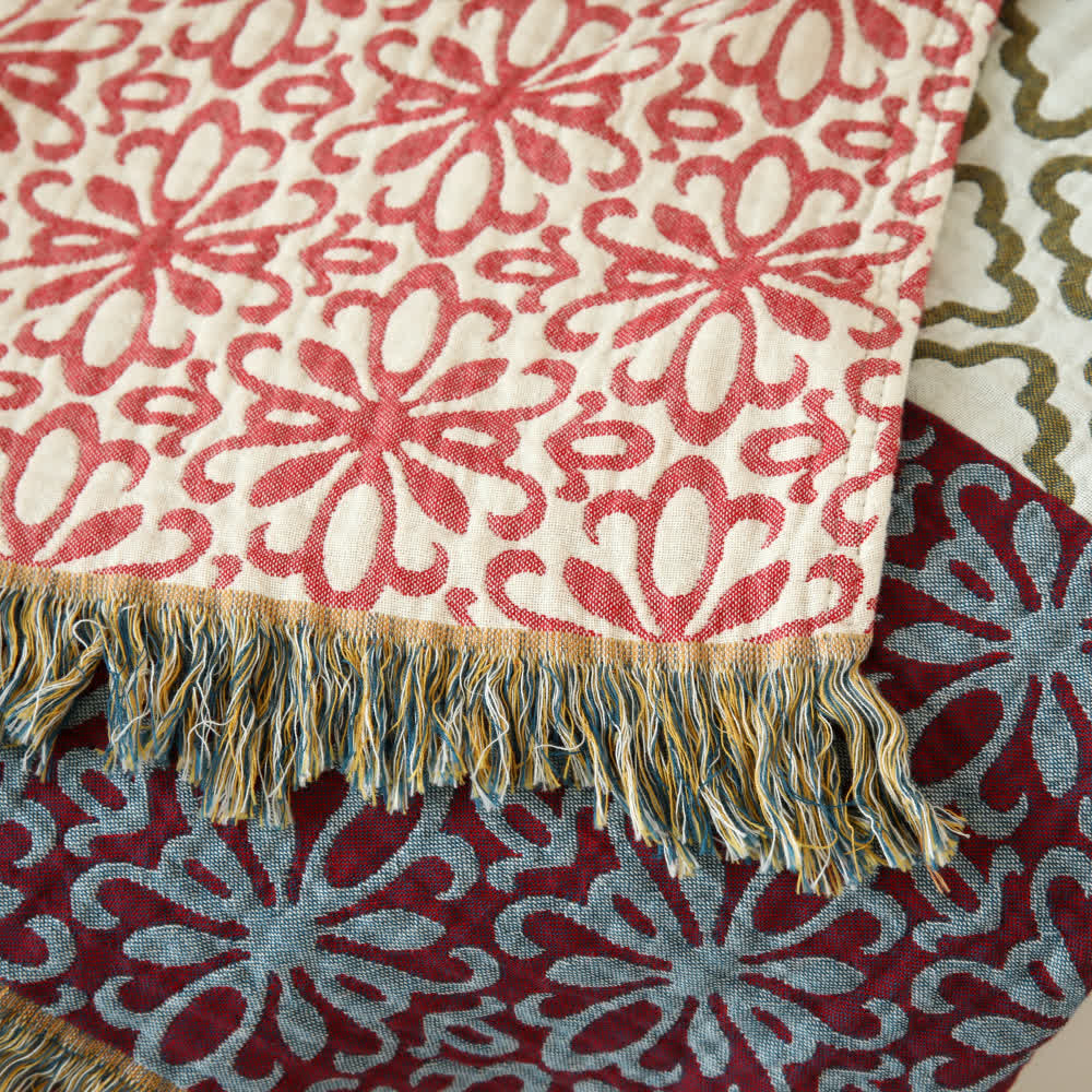 Coperta reversibile in garza di cotone a righe floreali