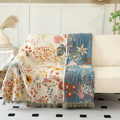 Coperta reversibile in garza di cotone con motivo floreale rurale