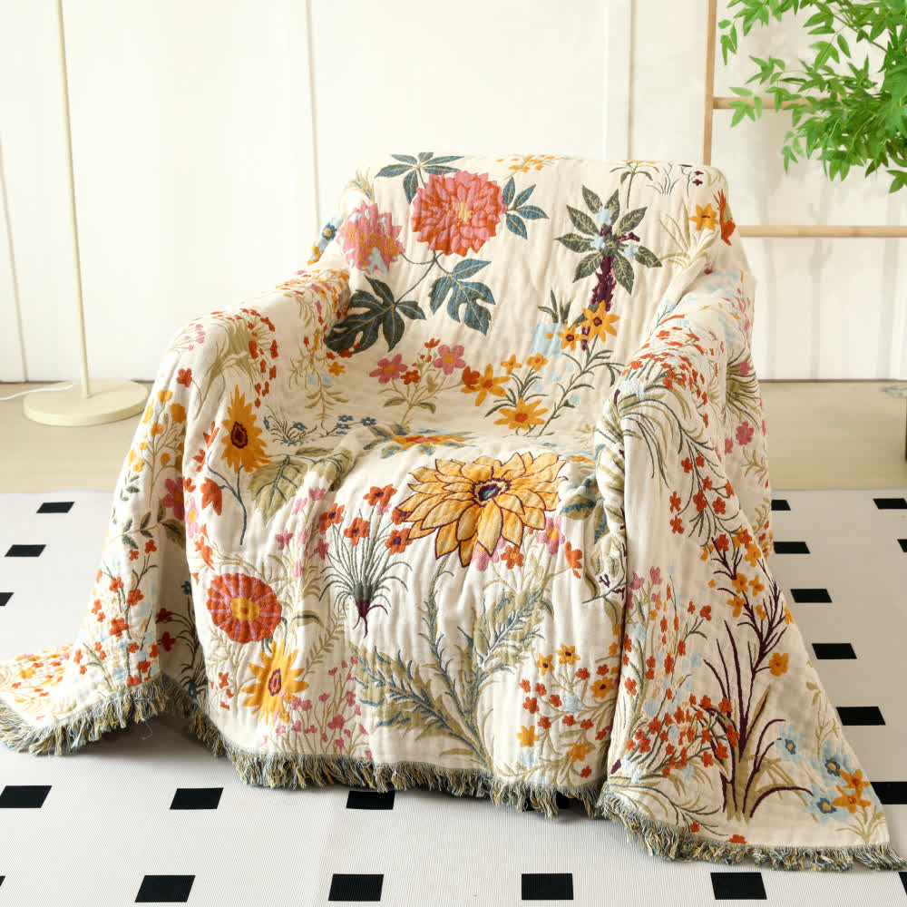 Coperta reversibile in garza di cotone con motivo floreale rurale